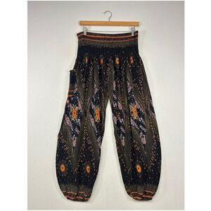 Hippie Festival Bangkok Pants Women One Size Black Orange Mandala Harem Pants